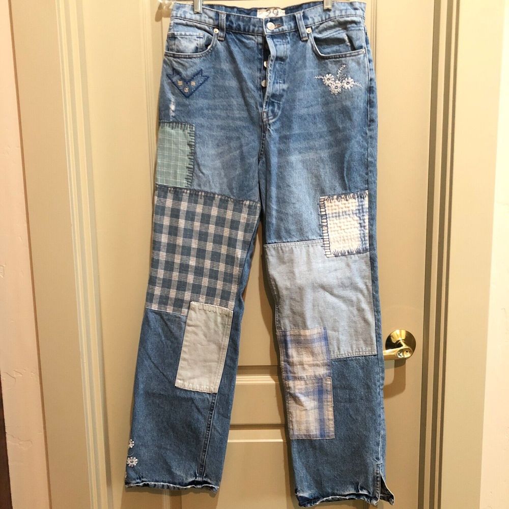 We The Free People Jeans Womens 29  Patchwork Distressed Button Fly Boho